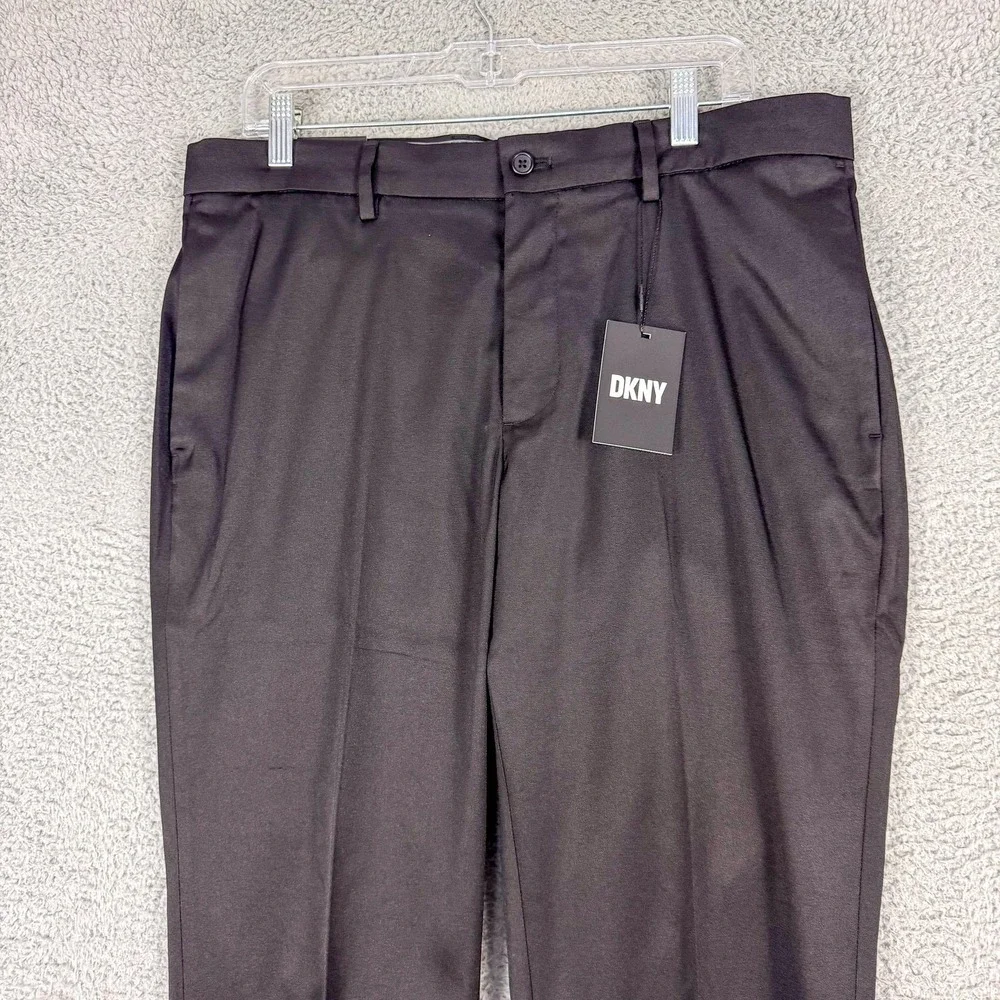 DKNY Dress Pants Mens 34 Black‎ Stretch Skinny Fit Flat Front 36x29 NEW $70